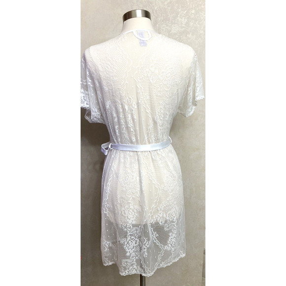 Womens Secret Treasures Sheer Lace Robe Sleepwear Lingerie Short Sleeve Cover LG - Picture 5 of 11